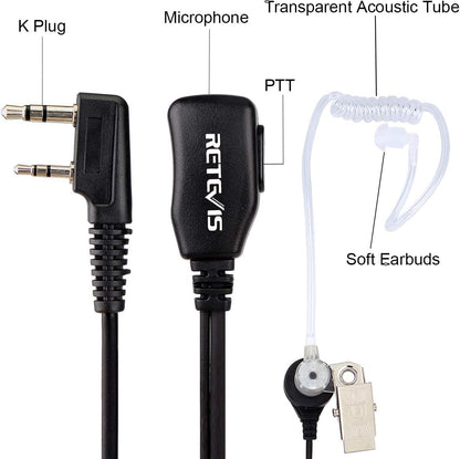 Retevis Walkie Talkie Headset, Acoustic Tube Radio Earpiece Compatible with Baofeng UV 5R 88E RT24 RT27 RT622 Two Way Radio, Security Headset，Suitable for Security and Event Scenarios (2 Pcs)