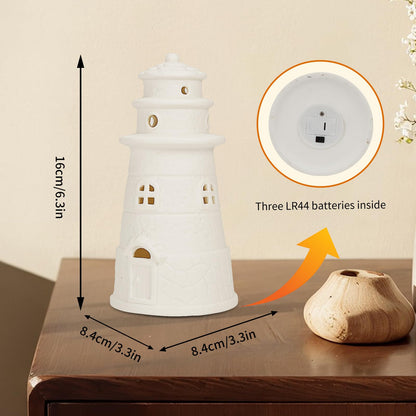 ROSYCOUD White Ceramic Lighthouse Statue Lamp - Light House Book Shelf Decor Aesthetic,Beach Themed Room Decor,Nautical Coastal Ocean Decoration for Home Bedroom Bathroom Living Room