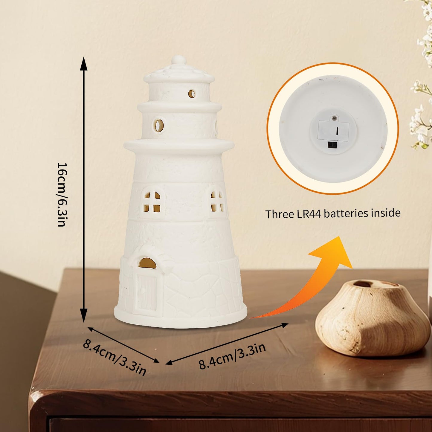 ROSYCOUD White Ceramic Lighthouse Statue Lamp - Light House Book Shelf Decor Aesthetic,Beach Themed Room Decor,Nautical Coastal Ocean Decoration for Home Bedroom Bathroom Living Room