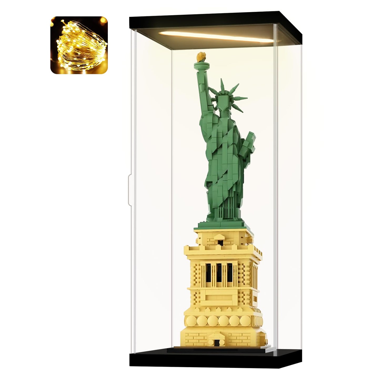 Instnovny Acrylic Display Case for Collectibles Clear Dustproof Acrylic Boxes for Display Trophy Figure Toys Lighted Lego 21042 Display Case Storage Box(Black-Solid Yellow; 7.9*7.9*18.9 inch)