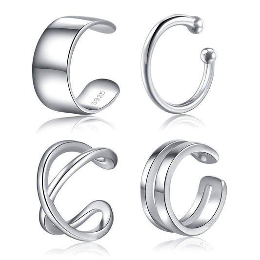 Ear Cuffs 925 Sterling Silver Fake Ear Cuffs Non Piercing Ear Conch Clip on Cartilage Earrings for Women Men | 4 Various Styles