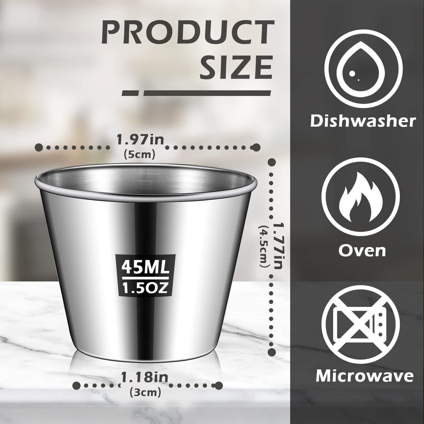 Mimorou 100 Pcs 1.5oz Stainless Steel Sauce Cups Dipping Cups Mental Condiment Sauce Container Round Dipping Bowls Condiment Ramekins for Dish Butter Kitchen Restaurant Serving Party Dinner Cooking