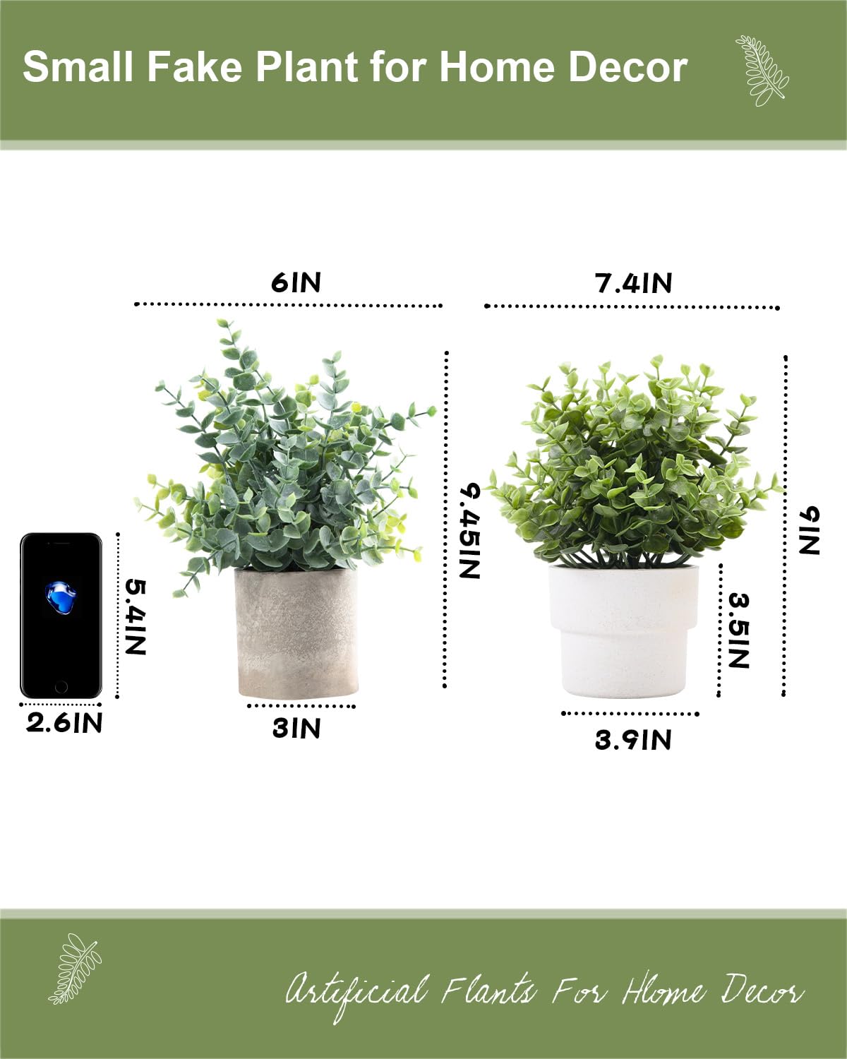 Coferset Small Fake Plants 7.45” Eucalyptus Potted Artificial Eucalyptus Plant for Bedroom Kitchen House Living Room Shelves Farmhouse Table Office Desk Bathroom Home Indoor Decor (Green)