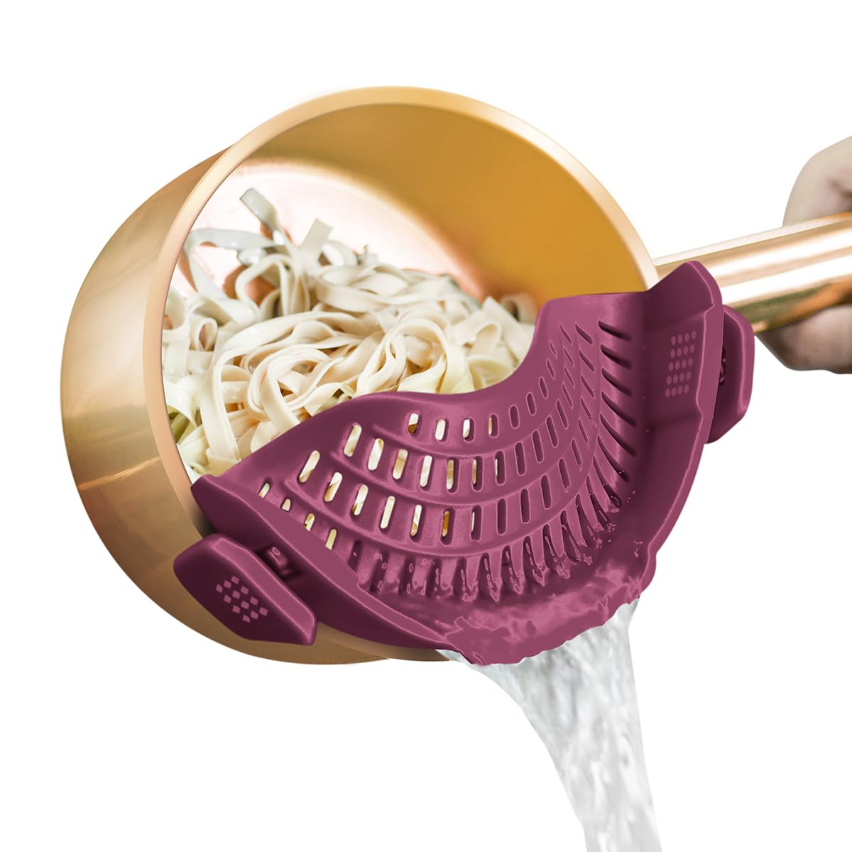 AUOON Clip On Strainer Silicone for All Pots and Pans, Pasta Strainer Clip on Food Strainer for Meat Vegetables Fruit Silicone Kitchen Colander