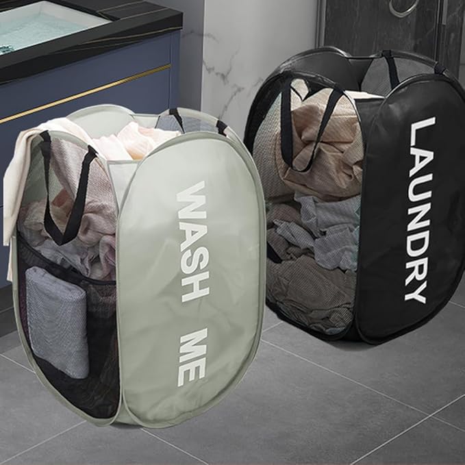 Larpur Pop Up Laundry Baskets, 2 Pack Mesh Laundry Hampers Collapsible Clothes