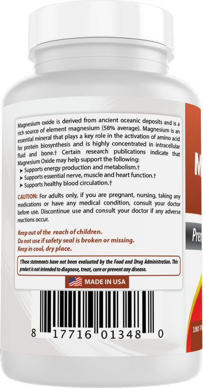 Best Naturals Magnesium Oxide 500 mg 180 Tablets