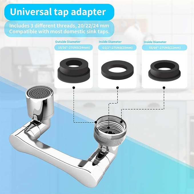 1080° Swivel Faucet Extender, Heavy Duty Rotating Sink Extension, Universal