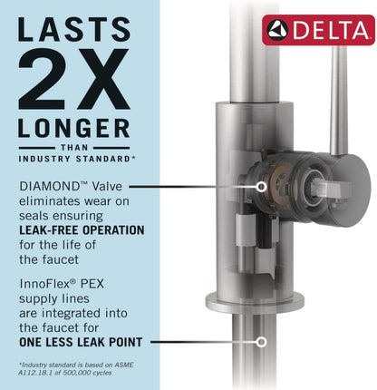 Delta Classic Chrome Kitchen Faucet with Side Sprayer, Contemporary 4 Hole Kitchen Sink Faucet, Single Handle, Chrome 400-DST