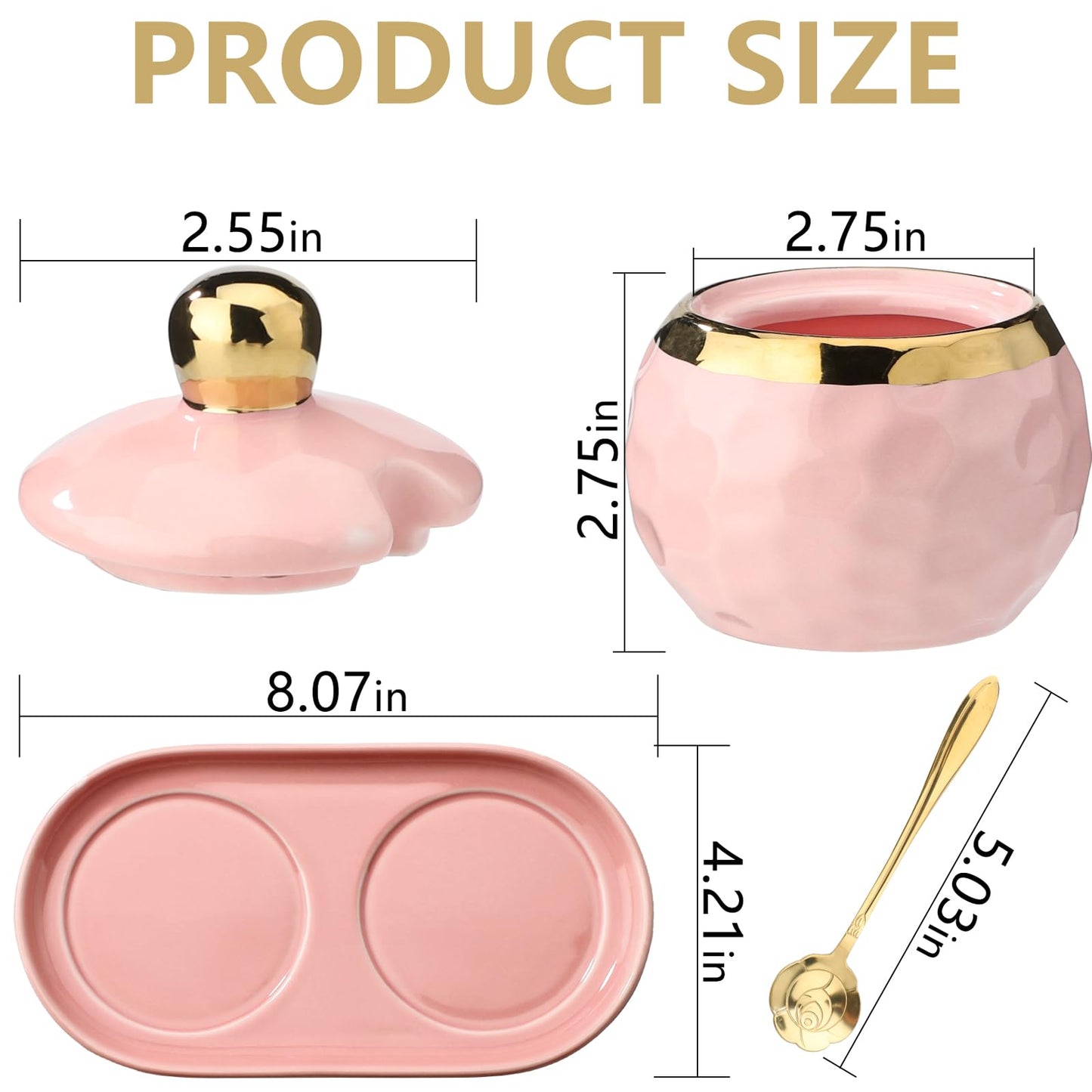 Sailench 10oz Ceramic Sugar Bowl, Golf Design Porcelain Salt Bowl Salt Container Sugar Bowl with Lid and Spoon for Home and Kitchen Coffee Bar (Pink (2pcs))