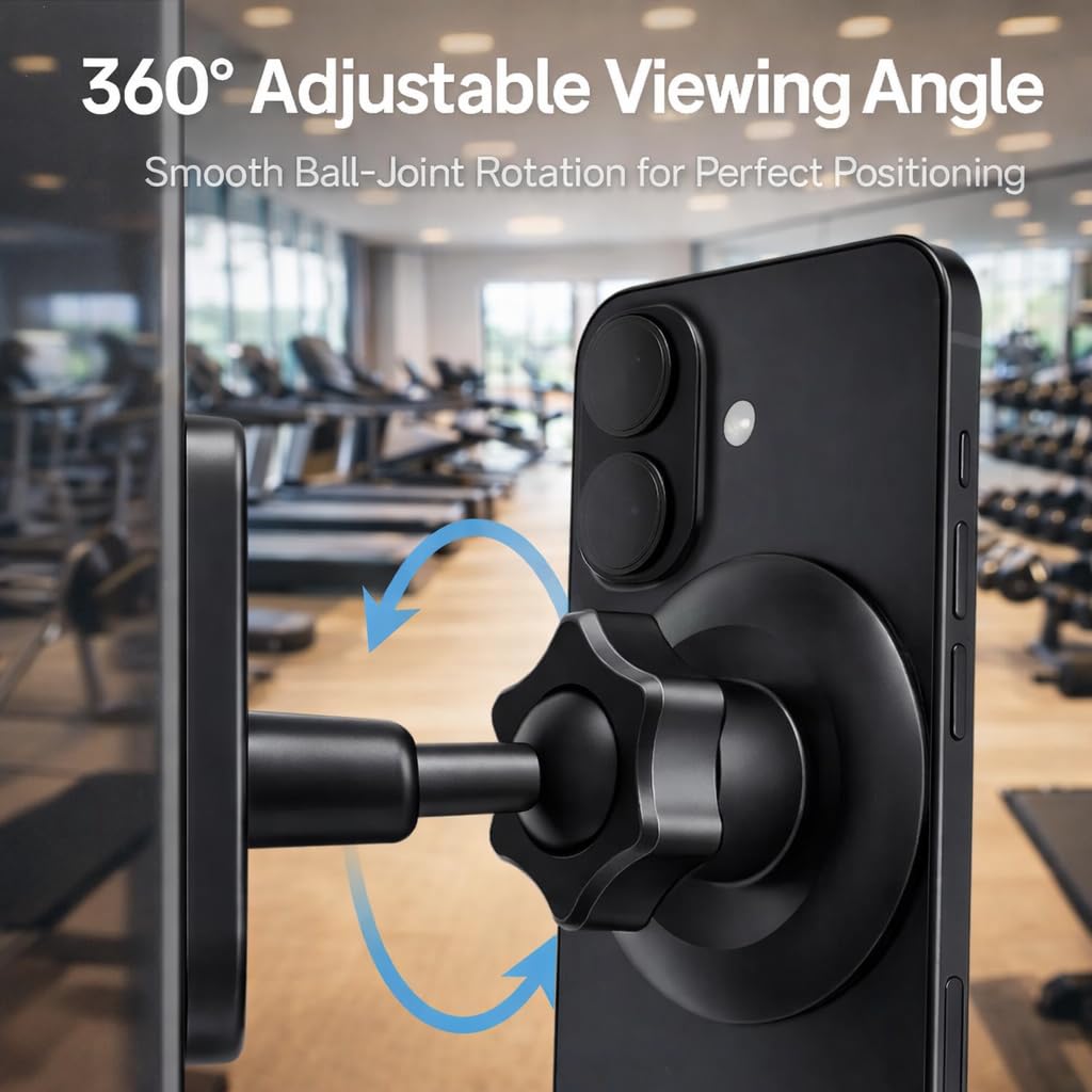 meexzoom Magnetic Phone Holder for Gym, 360° Rotation Adjustable Strong Magnets, Gym Accessories, Phone Mount to Metal Surfaces, Gym Essentials for Men and Women