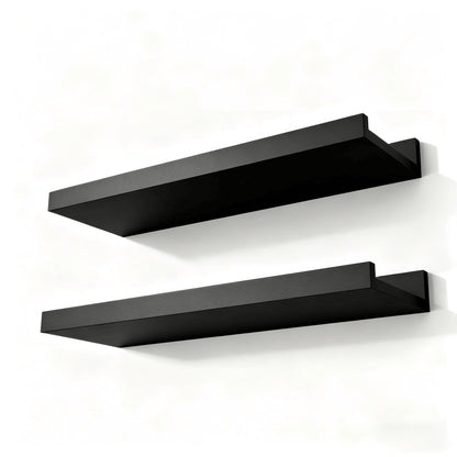 Solrot Black Floating Shelves for Wall Decor, Wall Mounted Wood Storage Shelf for Bedroom, Living Room, Bathroom, Kitchen, Nursery, Display Picture Ledge Shelf with Lip Set of 2-14 Inches, Black