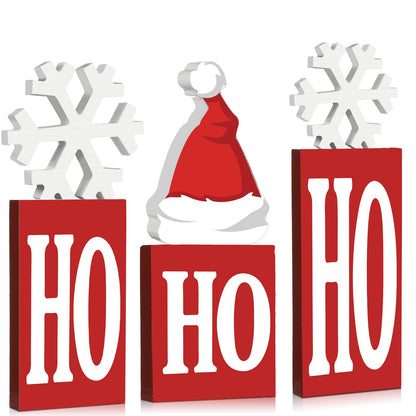 Qunclay 6 Pcs Christmas Wooden Decor Ho Ho Snowflake Table Decorations Sign Tiered Tray Decor Centerpiece Farmhouse Table Blocks for Home Party Mantle Shelf