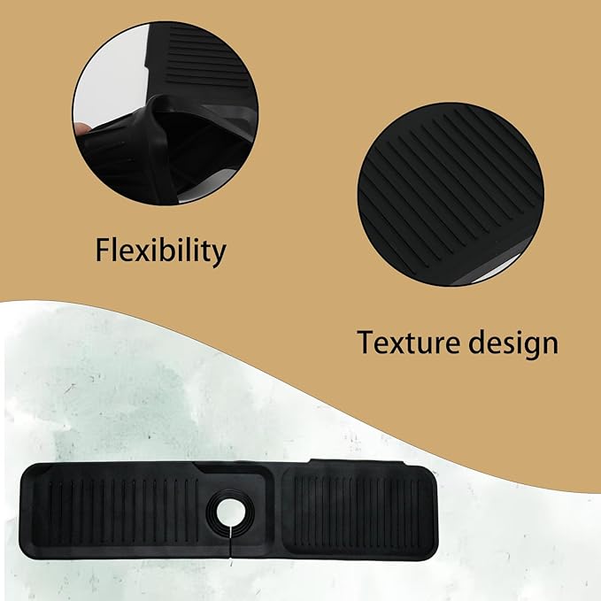 24 Inch Black Durable Faucet Mat, Silicone Kitchen Sink Splash Guard Behind