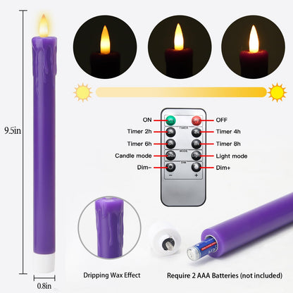 Lezonic Flameless Advent Candles Battery Operated with Remote, Set of 5 Wax Christmas Taper Nativity Candles, LED Advent Wreath Candles for Church Home Christian Decor, 3 Purple & 1 Pink & 1 White