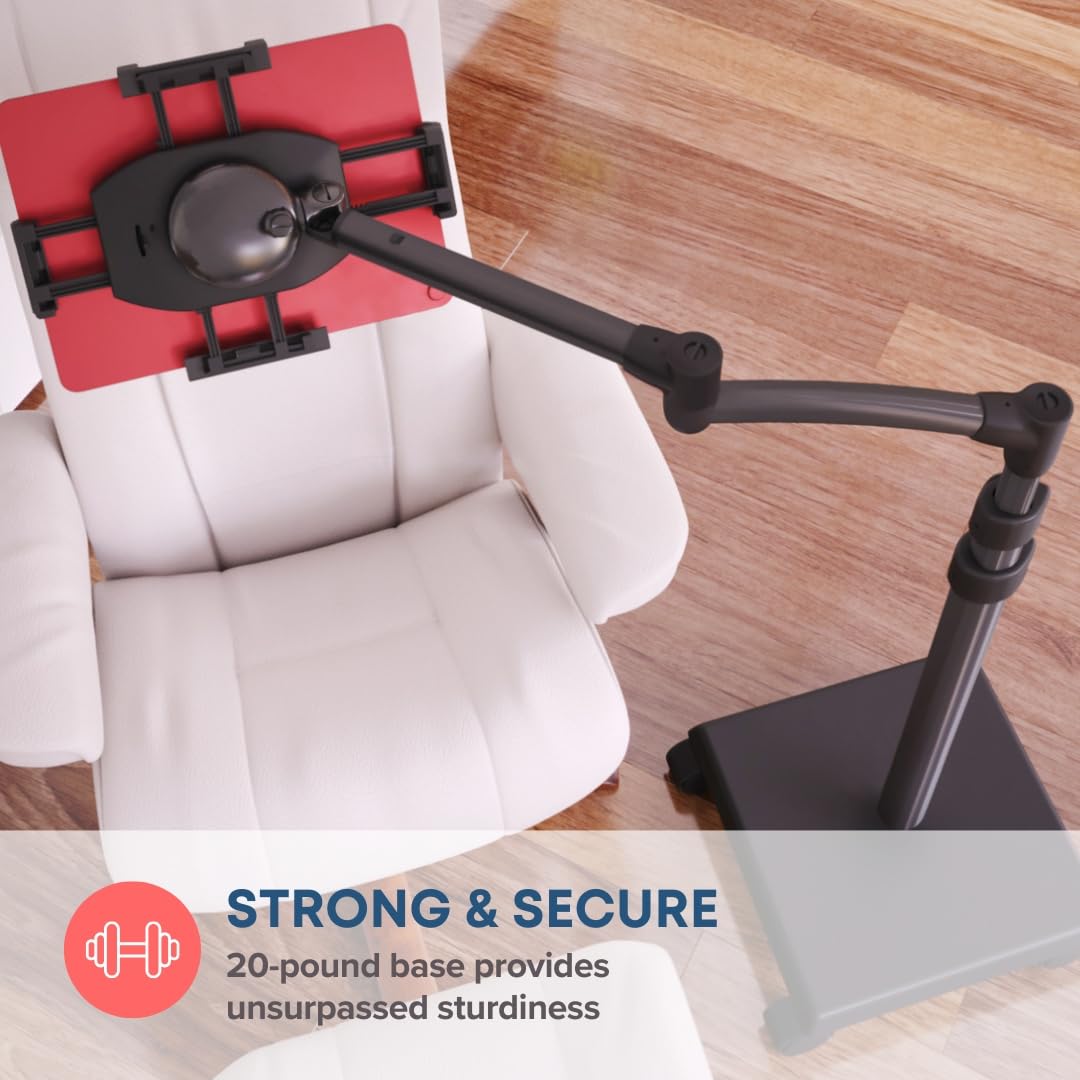 Levo G2 Premium Tablet Floor Stand with 5-Axis Adjustable Arm for iPad, Kindle, Samsung – Height Range 30–56 Inches – Hands-Free Reading, Streaming, Gaming, and Browsing in Bed, Sofa, or Chair