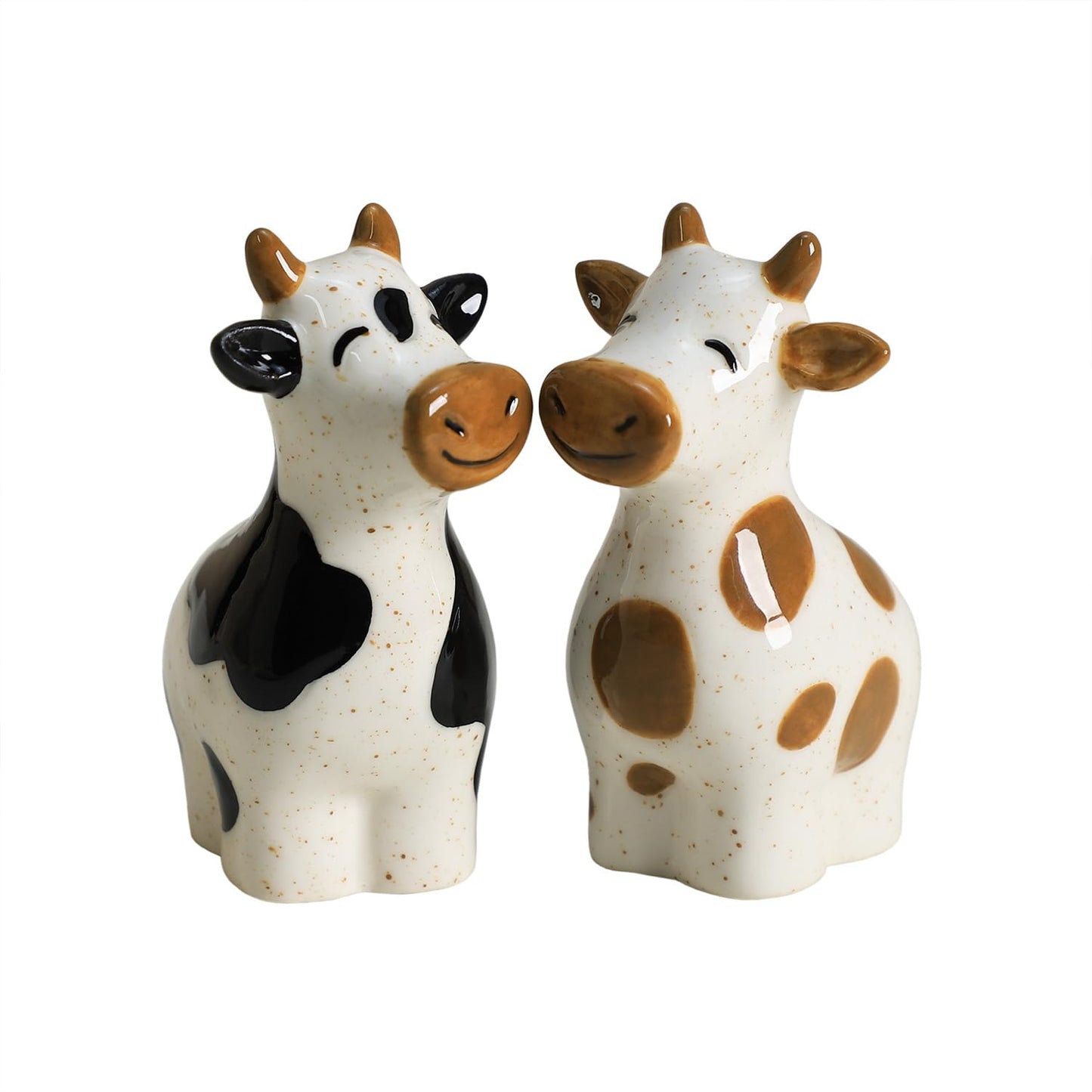 Bicuzat Ceramic Cartoon Cows Shape Salt & Pepper Shakers Set, Hand-Painted Cows Salt and Pepper Shakers, 2 PCS Set-Brown-B