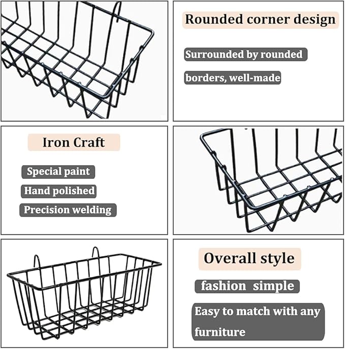 3 Pack Wire Baskets, Wall Grid Panel Hanging Wire Basket, Wall Storage and