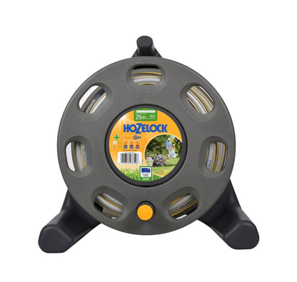 HOZELOCK - Compact Hose Reel 25m (ø 12.5 mm) : Integrated Handle, Supplied with 25m of Multi-purpose Hose, Fittings and Nozzle, Max. Capacity 30m [2412P0275]
