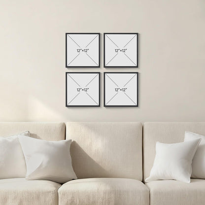 4 Piece Framed Abstract Boho Wall Art Set, Modern Mid Century Canvas Picture Wall Decor, Minimalist Geometric Orange and Brown Paintings Prints for Living Room Bedroom Hallway, 12x12 Inch