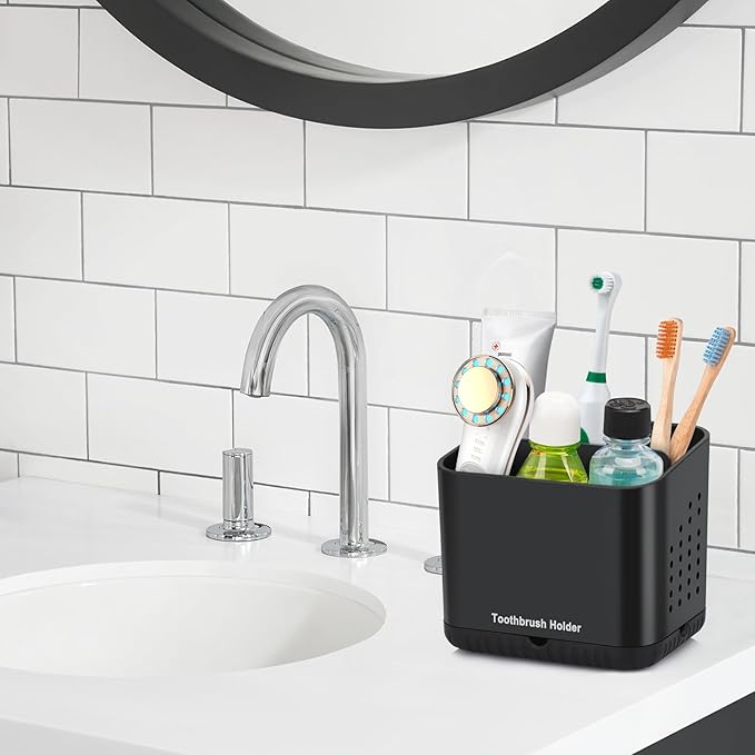 Black Toothbrush Holders for Bathrooms, Kids Electric Toothbrush and Toothpaste