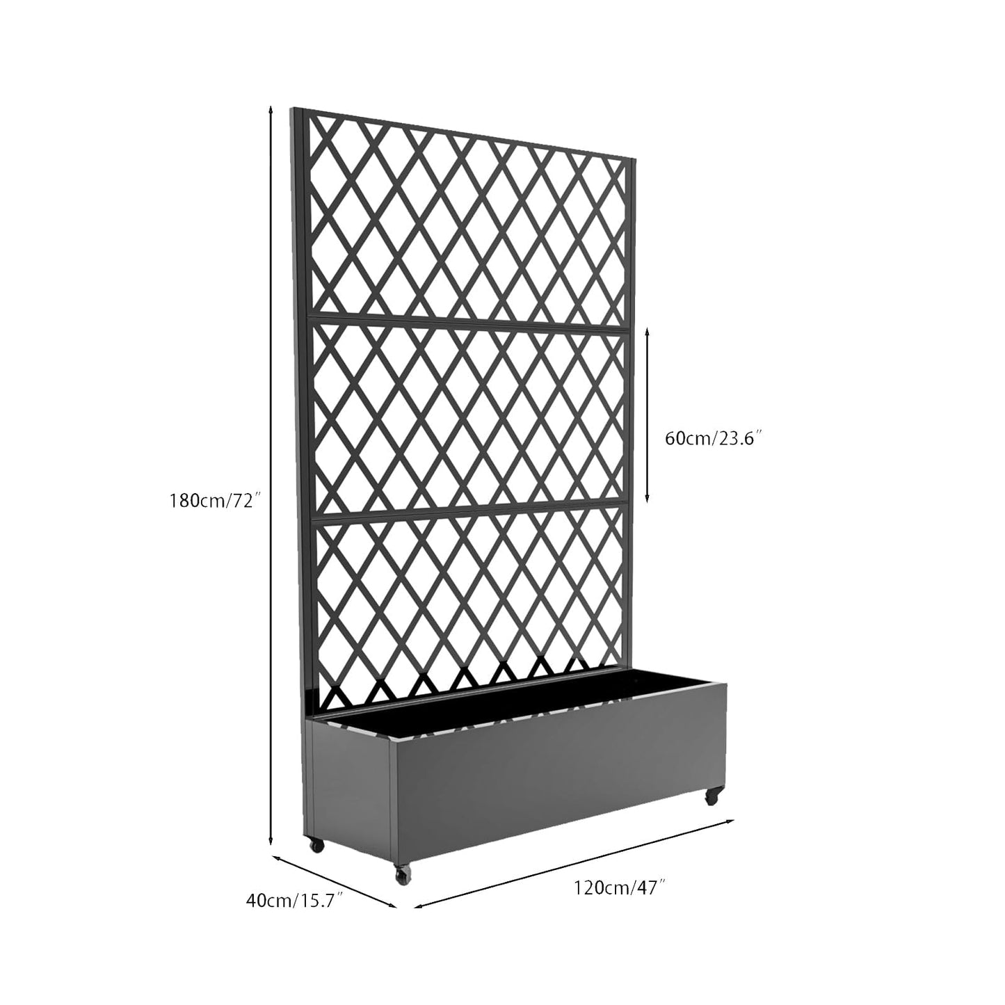Metal Raised Garden Bed with Trellis and Wheels, 72"x47" Planter Box for Climbing Plants, Vegetables & Vines, Features Drainage Holes and Privacy Screen