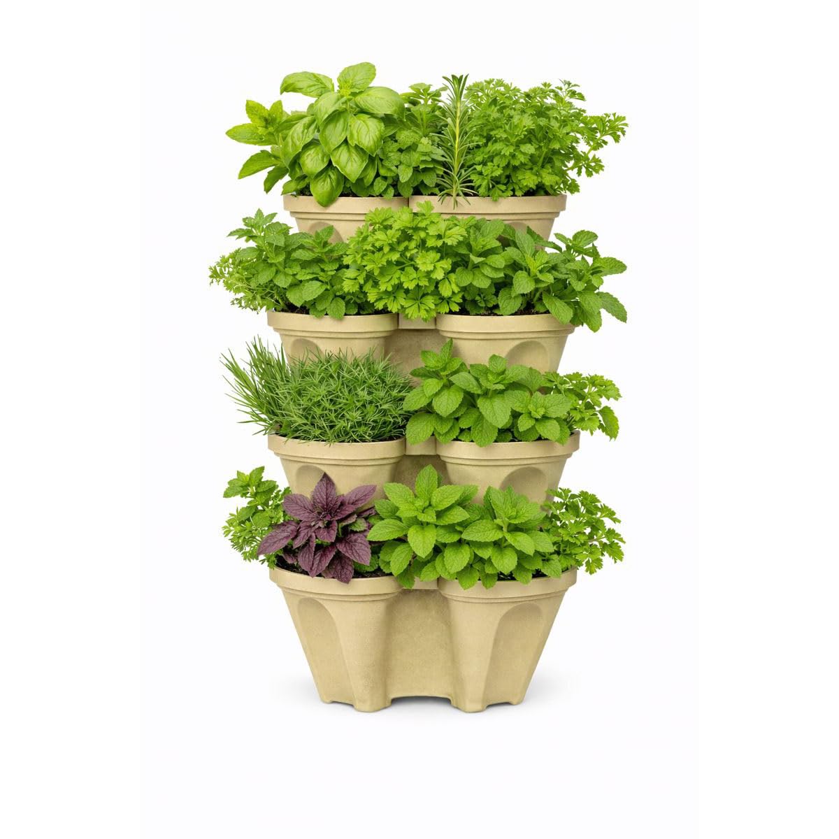 Stackable Vertical Planter Tower, 4 Tier Strawberry Planter,16 Plant Sites, Space Saving Garden Planter for Vegetables & Herbs, Indoor Outdoor, Made in USA (Desert Sand)