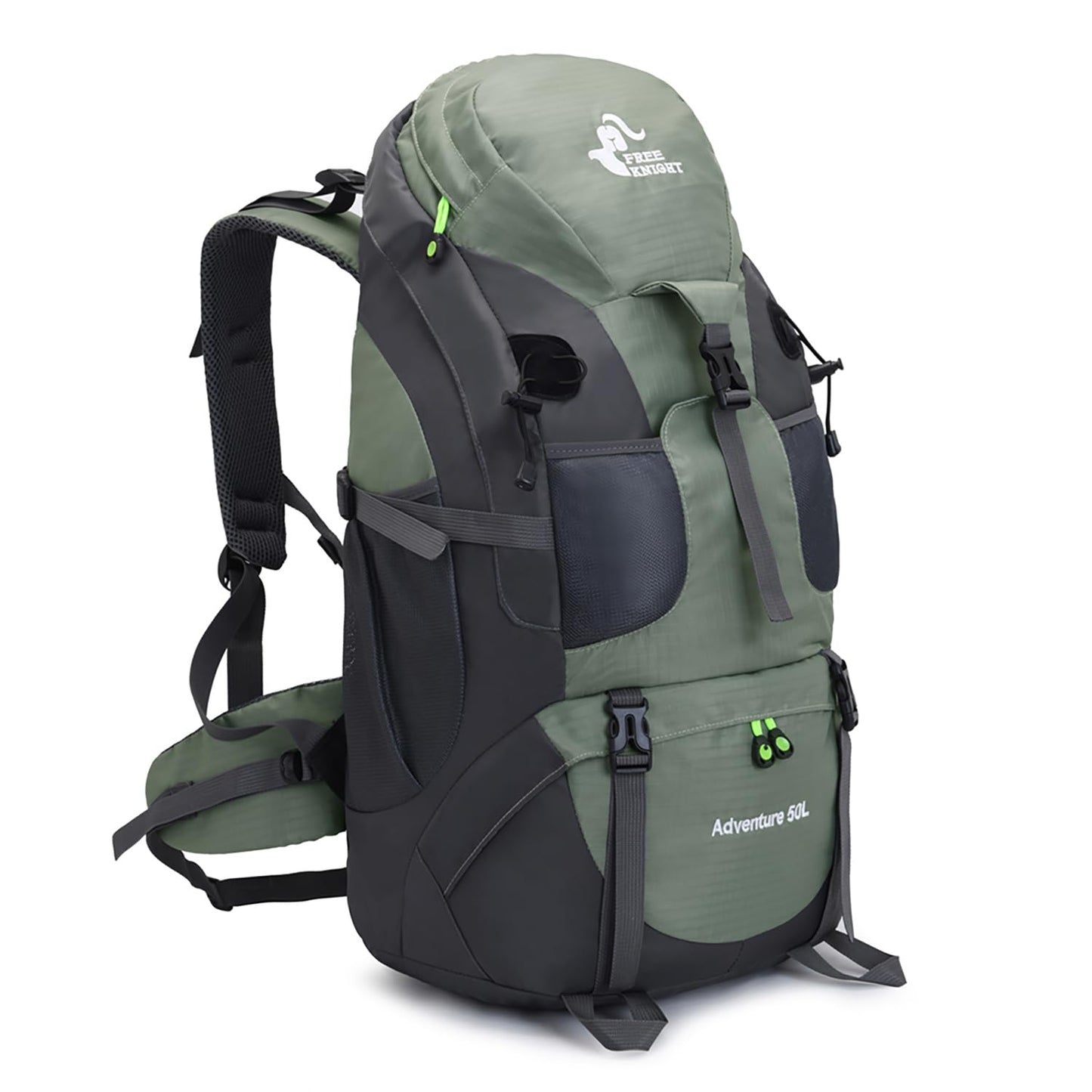 Bseash 50L Hiking Backpack, Water Resistant Lightweight Outdoor Sport Daypack Travel Bag for Camping Climbing Touring (Army Green - With Shoe Compartment)