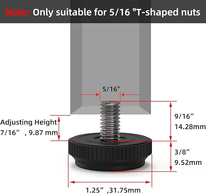 ONEHOME 8 Pack 5/16-18 Stainless Steel Adjustable Threaded Furniture Leg