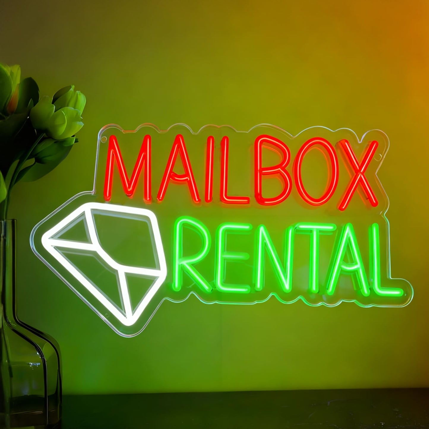 Mailbox Rental LED Neon Sign - USB Powered Dimmable Neon Light Business Sign for Post Office Coworking Space Small Business Shipping Store Office Front Wall Decor 14.5 x 9.3 In