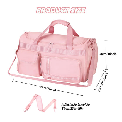 MAXTOP Travel Duffle Bag for Women Carry On Tote Weekender Overnight Bag Large Capacity Duffel Bag With Shoe Compartment,Pink Gym Bag with Dry and Wet Separation