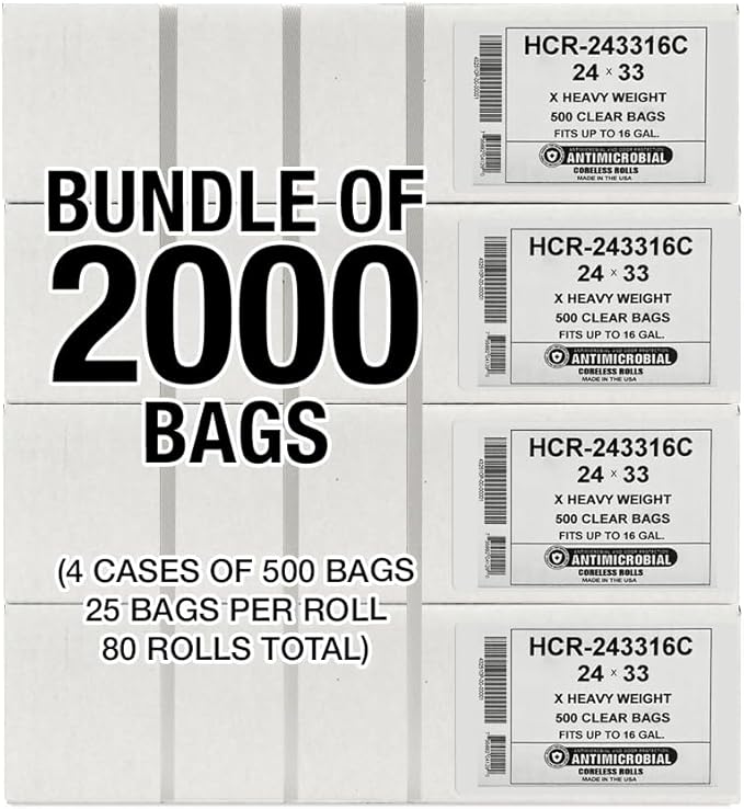 Aluf Plastics High Density Trash Bags, 12-16 Gallon, 16 Micron,