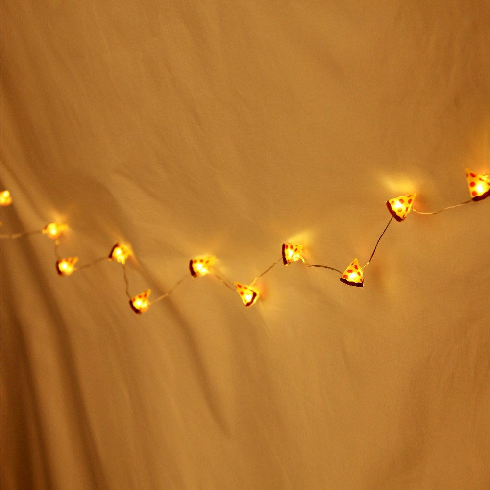MUMENG String Light LED Pizza Shape 20 LEDs Silver Wire Warm White Battery Power Indoor Fairy String Lights for Home, Business Decor,Restaurant,Dining Room