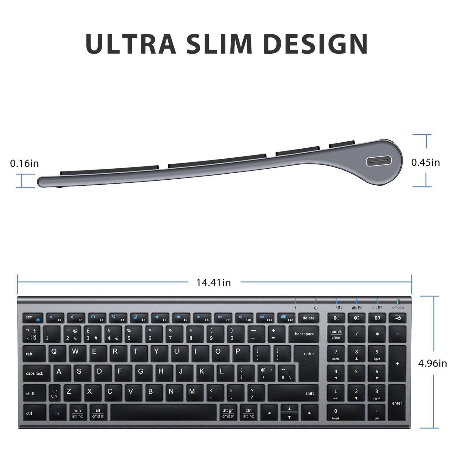 iClever Wireless Keyboard, Bluetooth Keyboard Stable Connection to Multi Devices Rechargeable Slim for Mac, iPad, Android, Windows, QWERTY UK Layout -Black