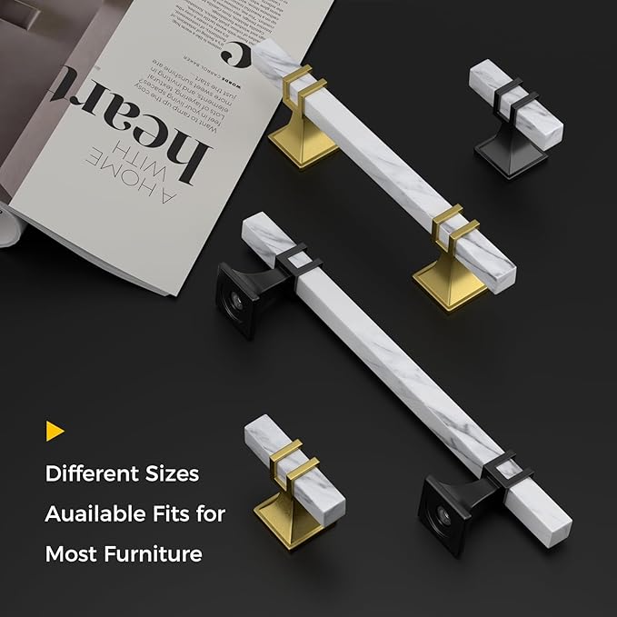 Rergy Cabinet Handles Marble Drawer Pulls and Knobs, T-Bar Hardware