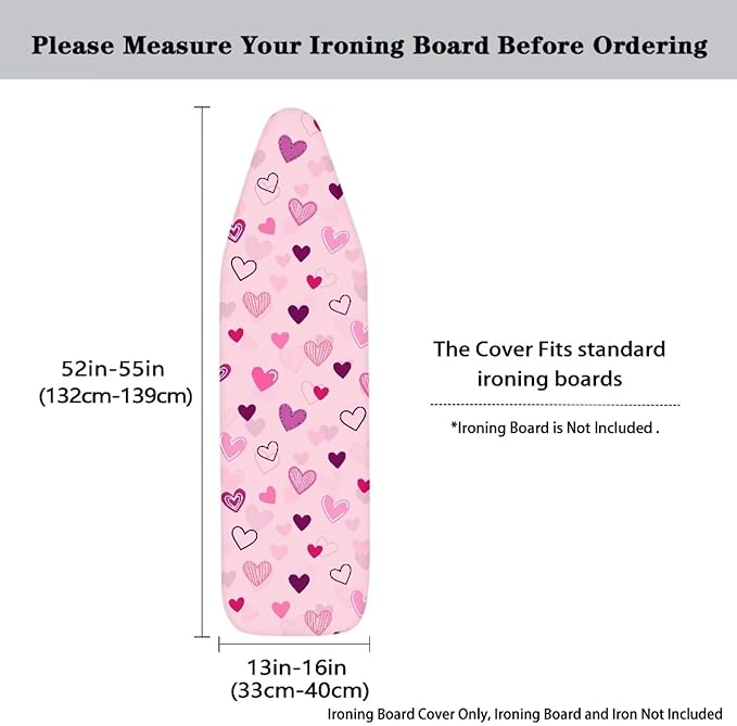 Pink Hearts Ironing Board Cover Soft Stain Resistant Ironing Board Cover