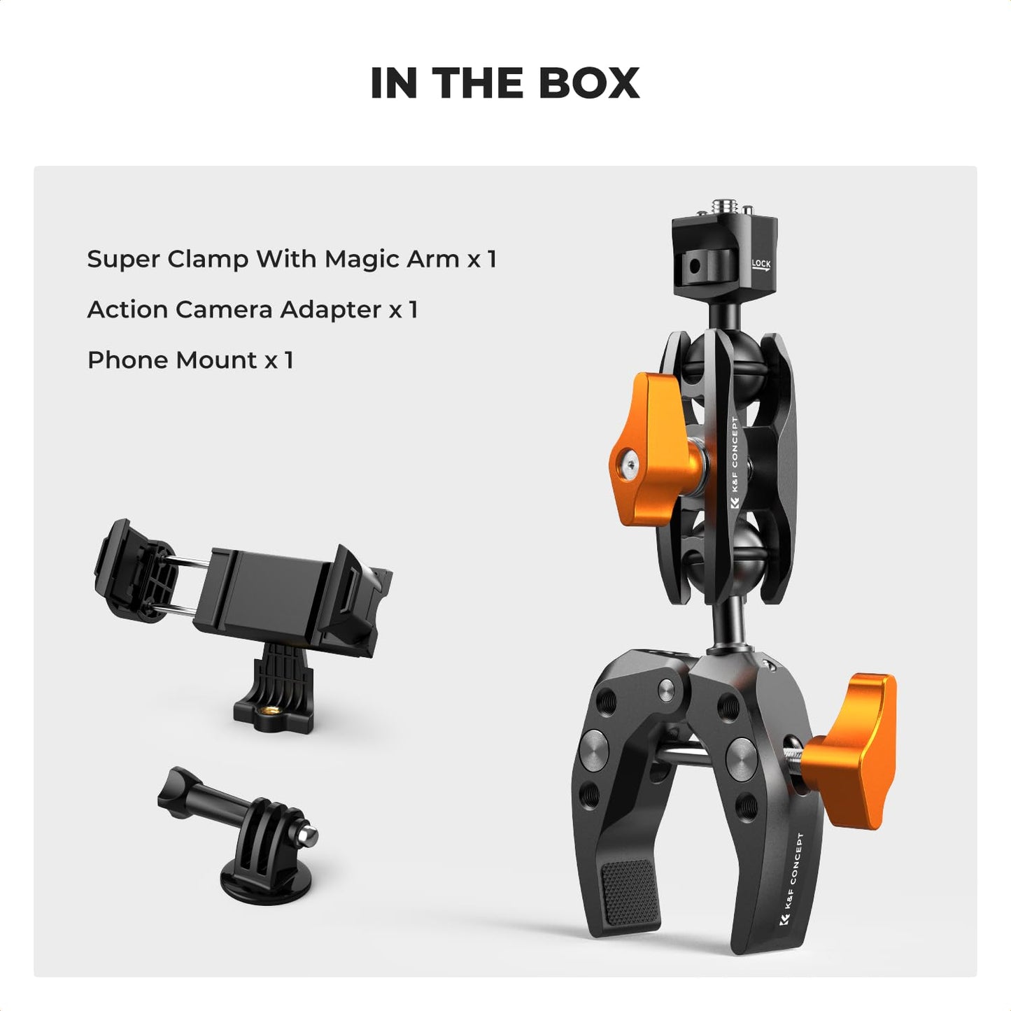 K&F CONCEPT Camera Clamp Mount, Super Clamp Mount Magic Arm with Two 360° Ball Heads, ARRI 1/4" Screw Threads for DSLRs, Action Camera, Tripod, Phone Compatible with Gopro/DJI/Insta360