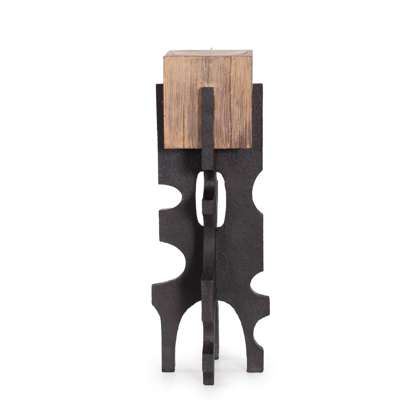 Howard Elliott Collection Cade Architectural Pillar Candle Holder, Black and Sand Modern Industrial Geometric Base Decorative Centerpiece for Living Room, Dining Table & Hallway Decor, Tall