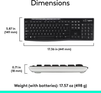 Logitech MK270 Wireless Keyboard and Mouse Combo for Windows, 2.4 GHz, 8 Multimedia Keys, PC, Laptop, Wireless Keyboard Compact Mouse Combo - Black