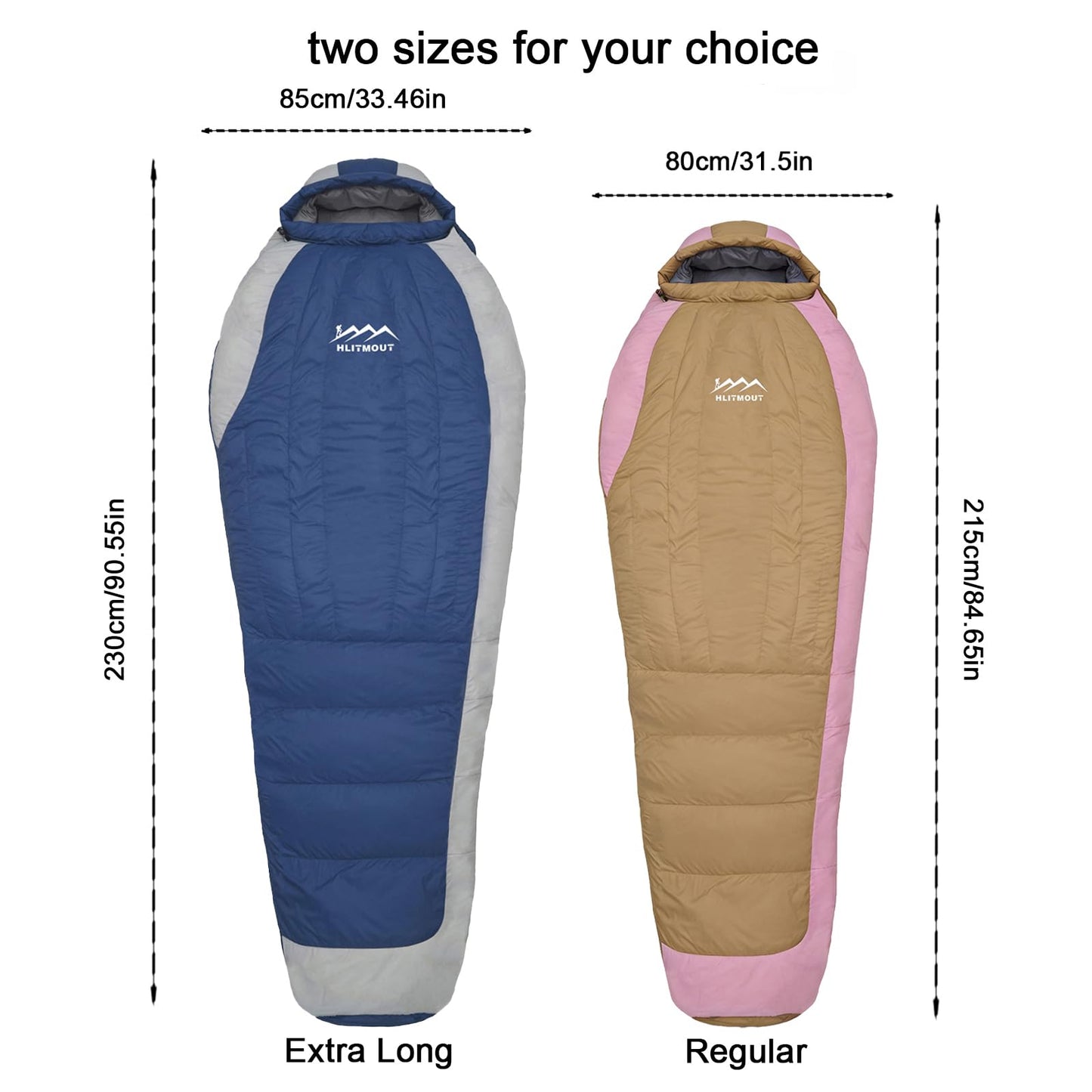 HLITMOUT Down Sleeping Bag with Pillow, 0°F 20°F 32°F Regular and XL Compact Lightweight Sleeping Bag for Adults,Teens Backpacking,Camping and Hiking Outdoor (Blue, Regular 20°F)