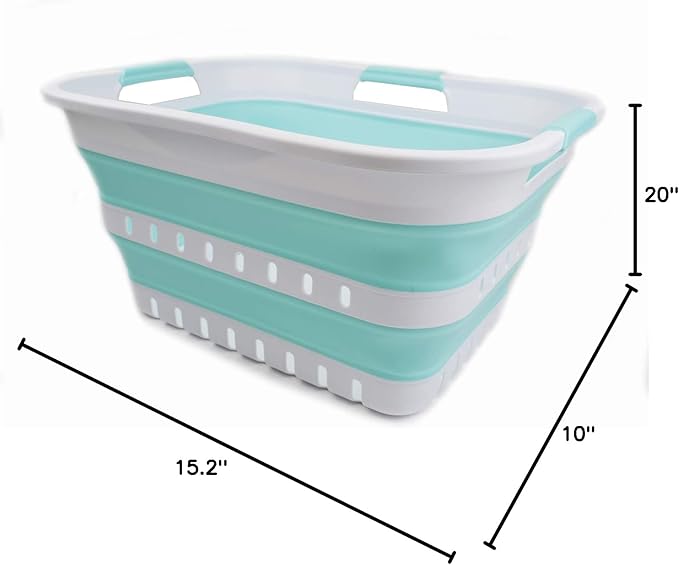 SAMMART 30L Collapsible 3 Handled Plastic Laundry Basket