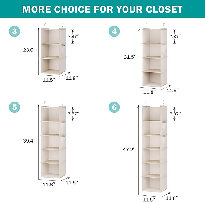YOUDENOVA Hanging Closet Organizer, 5-Shelf Closet Hanging Storage Shelves