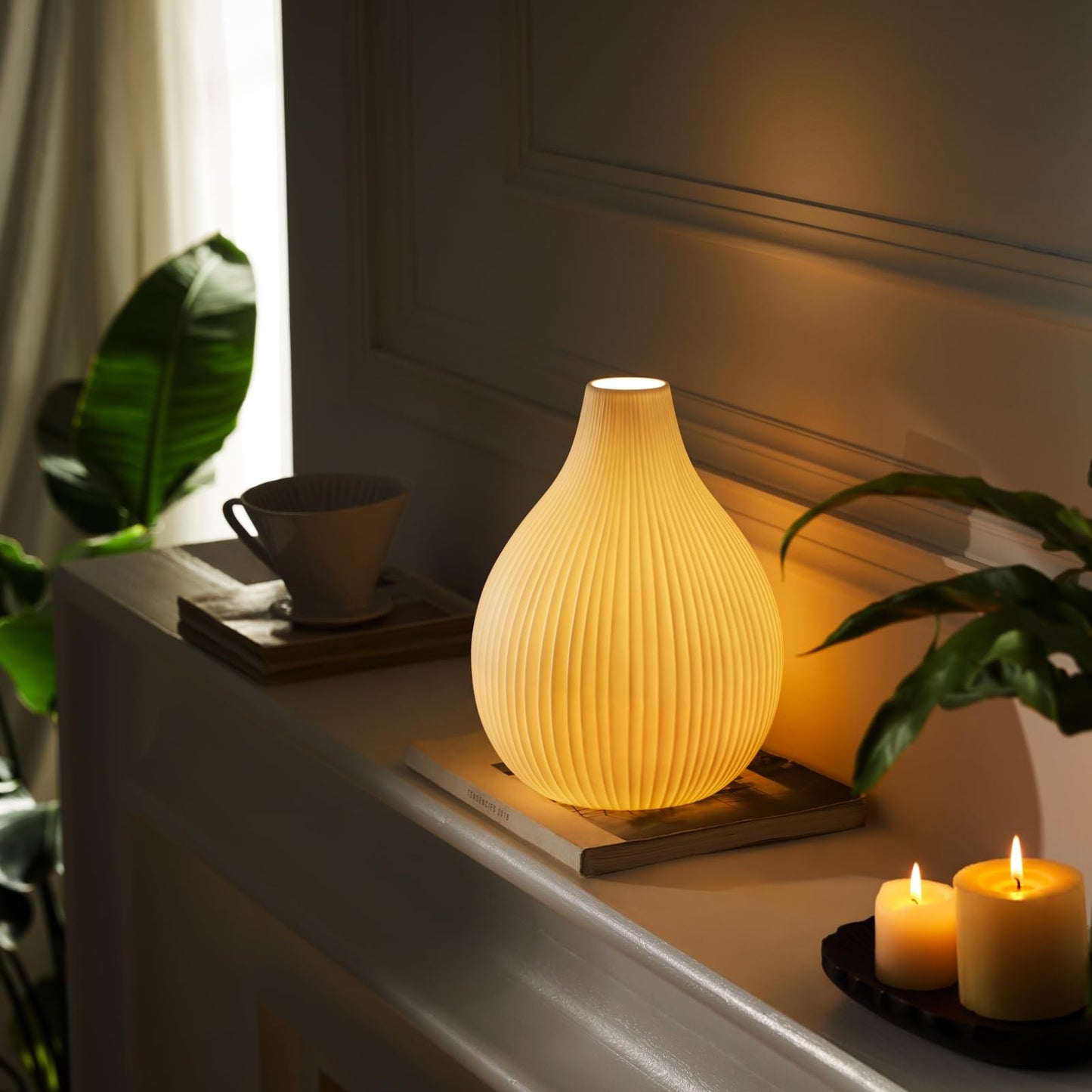 RONDURE 11.0" Modern Ceramic Table Lamp, Fully Dimmable Bedside Lamp for Bedroom Living Room Nightstand, White Translucent Ceramic Shade, Warm Ambient Decorative Corded Lighting, Bulb Included