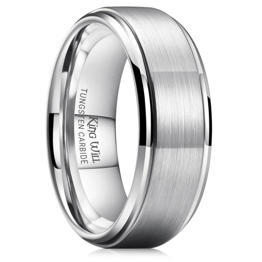 King Will Basic Men's Tungsten Carbide Ring 8mm Polished Beveled Edge Matte Brushed Finish Center Wedding Band 11.5