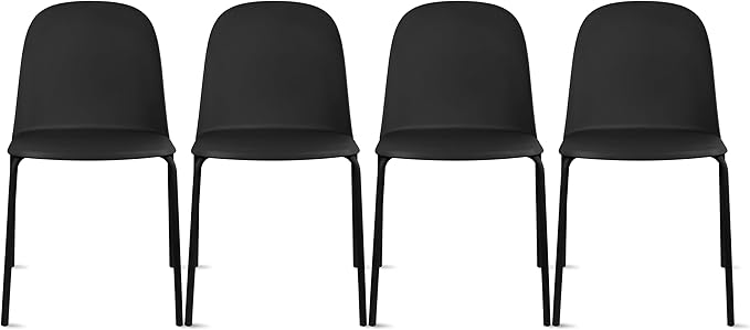 2xhome Modern Stackable Armless Dining Chair | Plastic Shell Seat with Metal Legs | Indoor or Outdoor Use | Home Kitchen Patio (4, Black, No Padding)