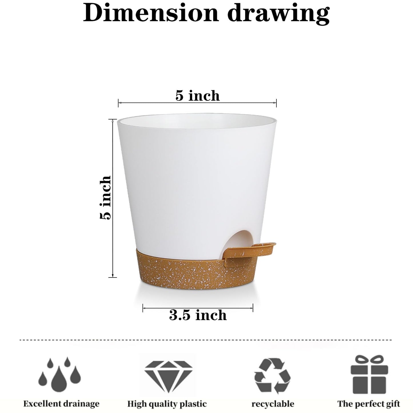 5 Pack 5 inch Self-Watering Pots, African Violets Planter with Drainage Holes and Reservoir, White Brown Plastic Planter for Indoor Outdoor Plants Flowers and Houseplants White Brown, 5 inch 5 pcs