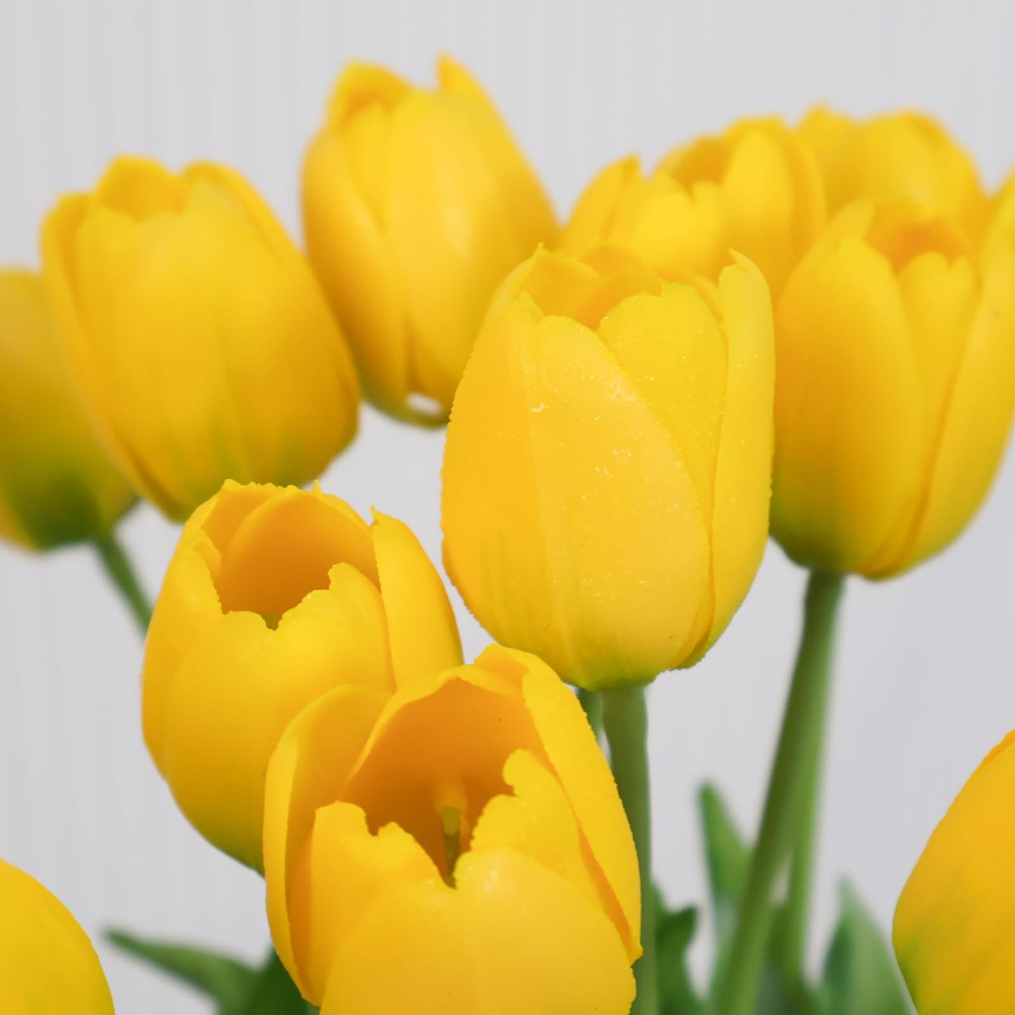 20 Pcs Real Touch Artificial Tulips with Vase, Large Faux Flower Arrangement in Heavy Fluted Glass, Bouquet for Dining Table Centerpiece, Home Office, Spring Decor, Set with Dust Bag (Yellow)