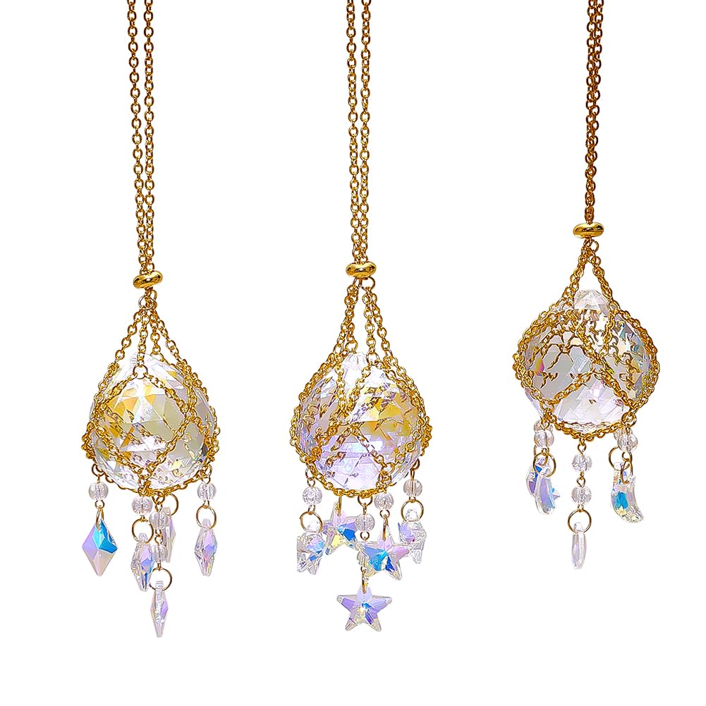 CRAFTYMELODY 3pcs Crystal Ball Prism Suncatchers Hanging Golden Rainbow Maker Window Hang Sun Catcher Pendant with Crystals Star Chain 28.8mm for Indoor Home Garden Wedding Decor DIY Crafts Jewelry