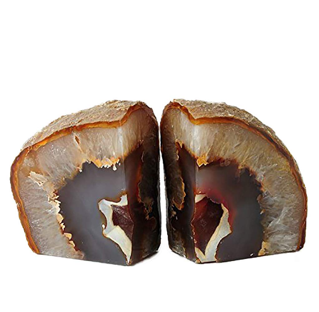 AMOYSTONE Agate Bookends for Shelf Decorative Geode Book Ends for Heavy Books Crystal Bookends for Shelves Nature Brown Small(1 Pair, 2-3 LBS)