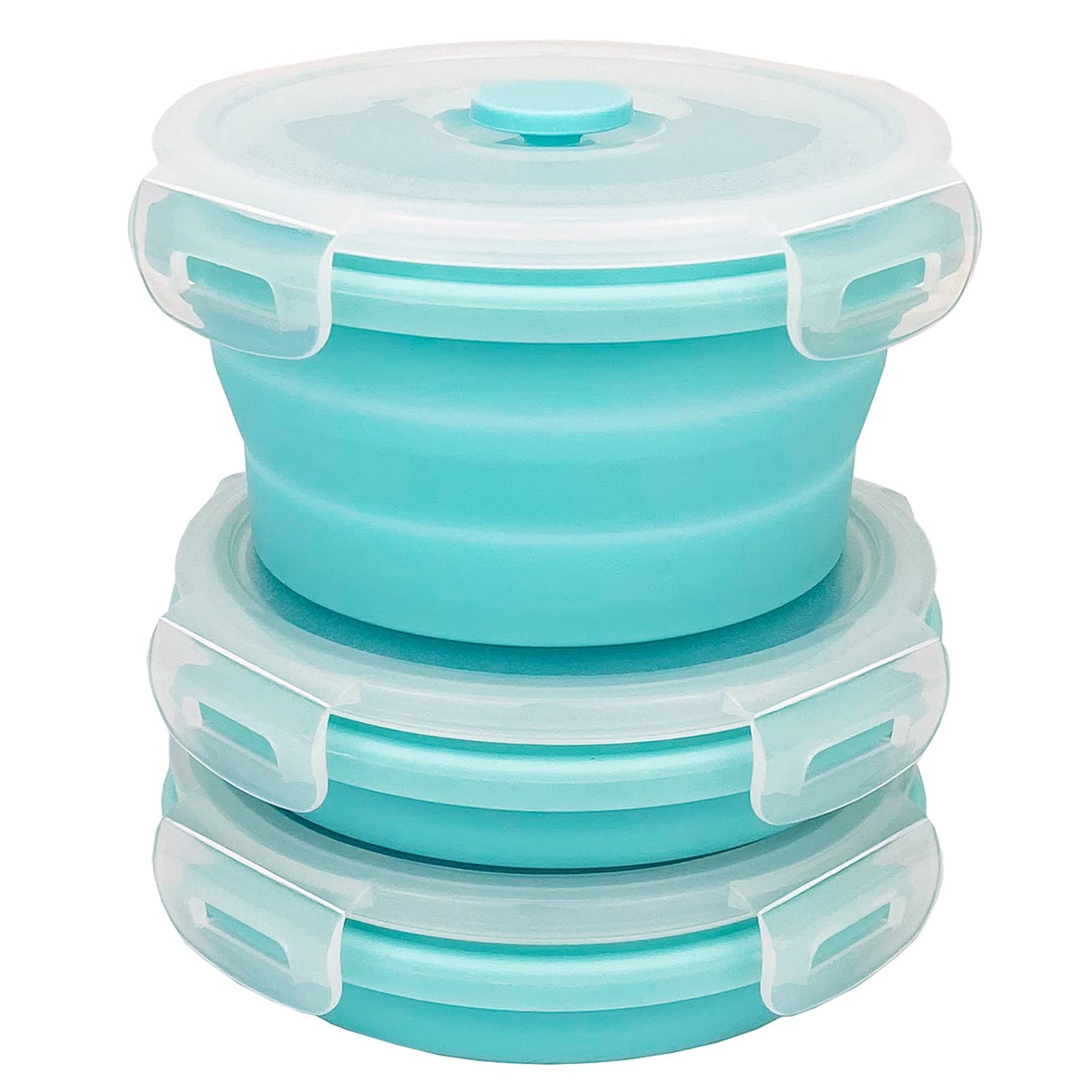 CCyanzi 3piece Round Collapsible Bowl with Lids, Silicone Food Storage Containers, Microwave & Freezer Safe, Space Saving for Kitchen Cabinet and Camping Backpack,(Pink)