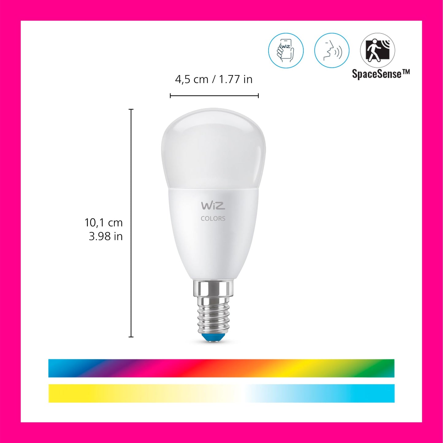 WiZ Smart Colour Bulb, E14, 4.9W, Smart Dimming, Dynamic Scenes, Connected WiFi Works with Alexa, Google Assistant & HomeKit, App Control for Home Indoor Lighting, Bedroom, Energy Monitoring